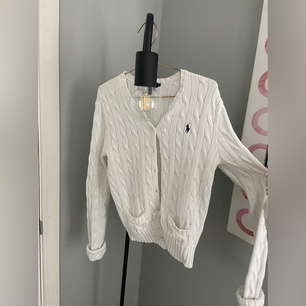 Ralph Lauren Cable-Knit Cotton Crewneck Cardigan